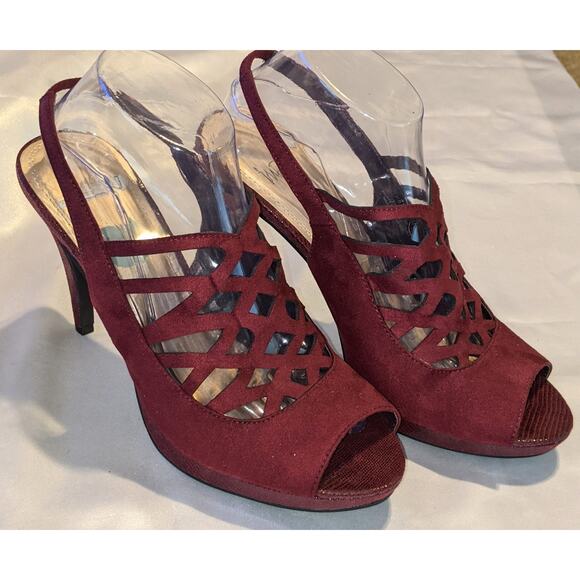 Impo Hexy Women's Burgundy Strappy Platform Heels Peep Toe Slingback Size 10M - Picture 1 of 9
